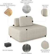 Sofá Modular 140cm Living Sala de Estar Moby Boucle Creme Z08 - Mpozen