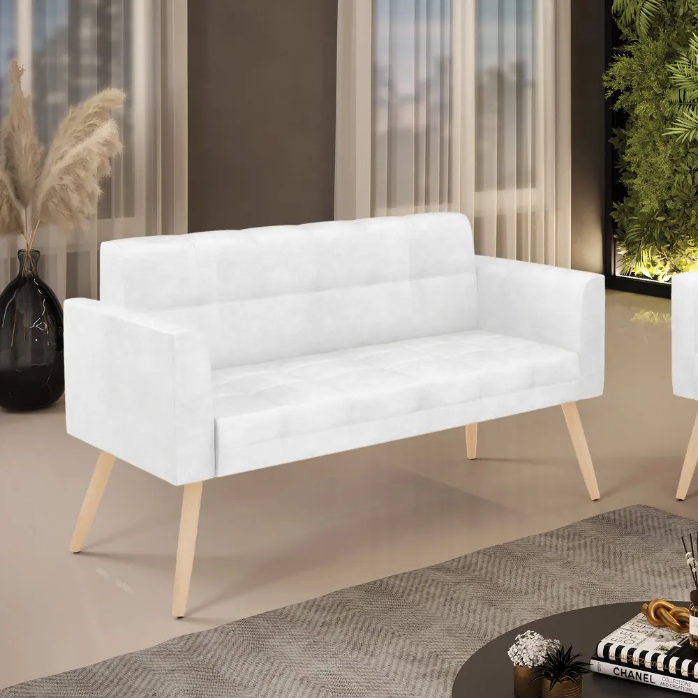 Sofá Namoradeira Elisa Corano Pés Palito Natural - D'Rossi - Branco