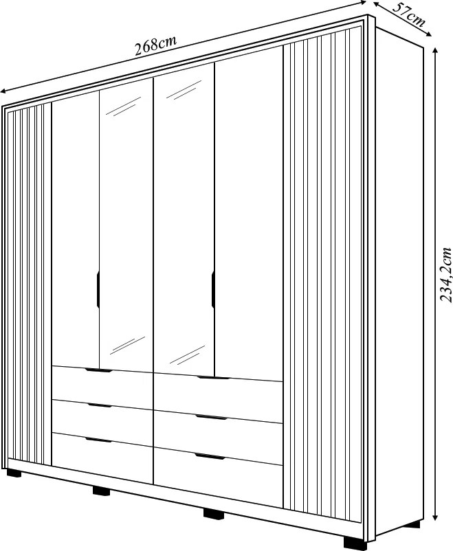 Guarda Roupa Essence Casal Ripado 6 Portas de bater com 2 Espelhos 6 Gavetas MDP Buriti/Fendi G11 - Gran Belo