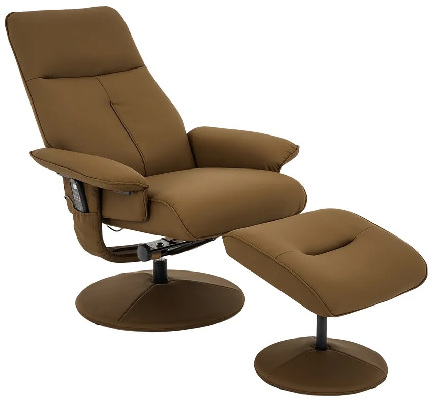 Poltrona de Massagem Reclinável e Giratória Arizona com Apoio de Pés Pu G56 - Gran Belo - Caramelo