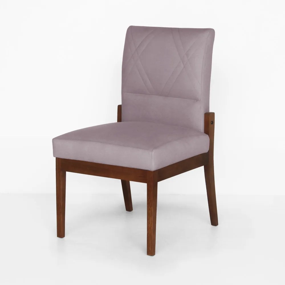 Conjunto 8 Cadeiras De Jantar Aurora Base Madeira Maciça Estofada Suede Crepe