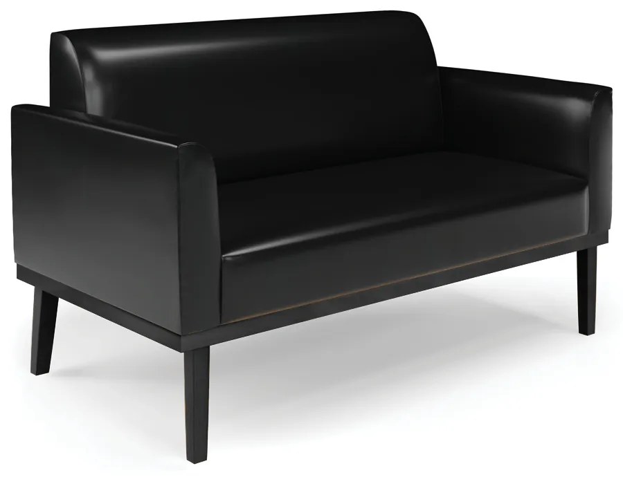 Poltrona Namoradeira Decorativa Isabella Pés Fixo em Madeira PU Preto Brilho G19 - Gran Belo
