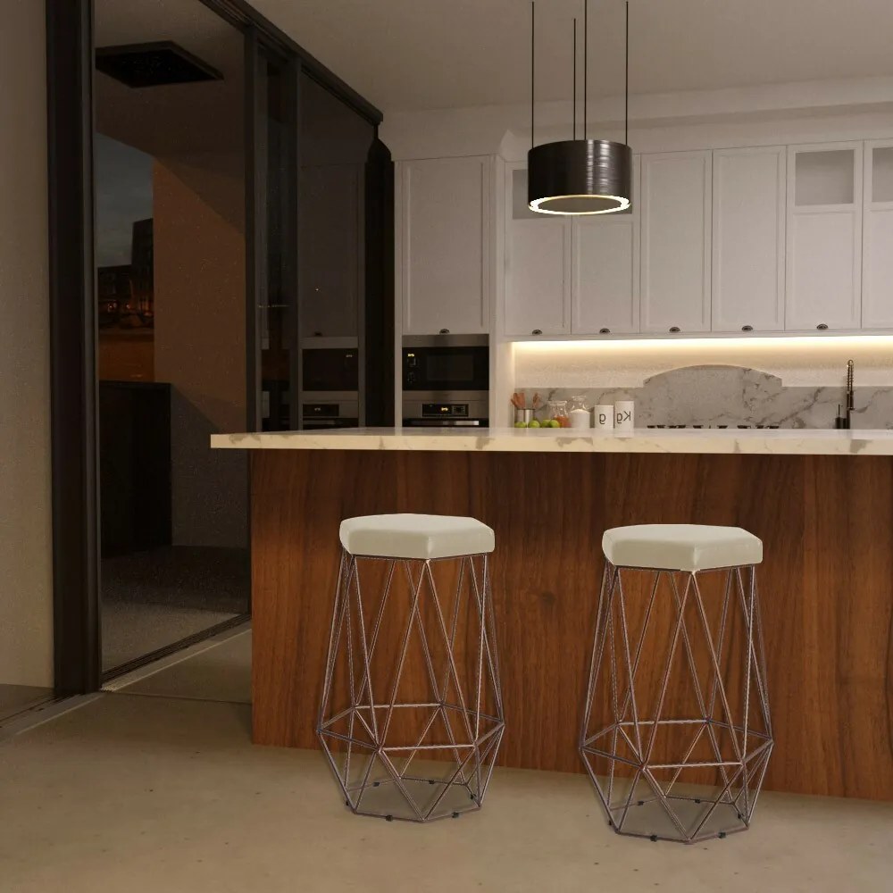 Kit 2 Banqueta Decorativa Rubel Base Bronze Veludo Bege G41 - Gran Belo
