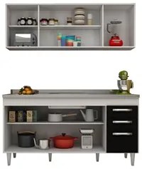 Armário Aéreo Panamá e Balcão Gabinete Áustria com Pia Inox 160cm Bran