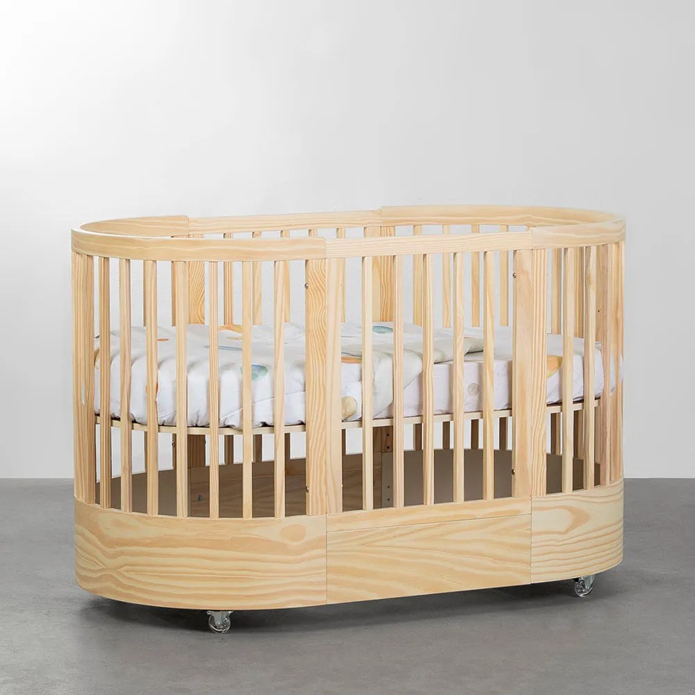 Berço Evolutivo Wave 3 em 1 com Colchões para Berço e Mini Berço - Nature