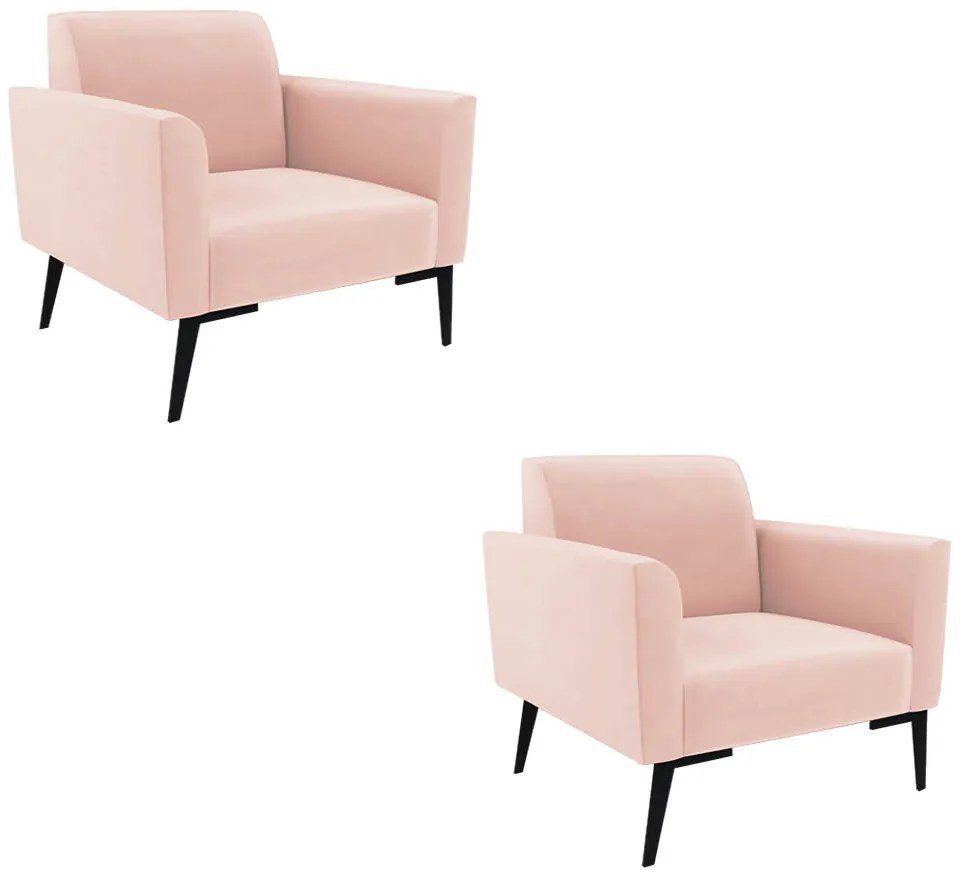 Kit 2 Poltronas Pés Villach Marisa Veludo Rosê  