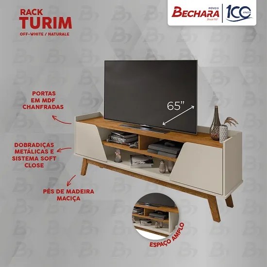 Rack Turim 1.6 Off White/Naturalle - Bechara Móveis