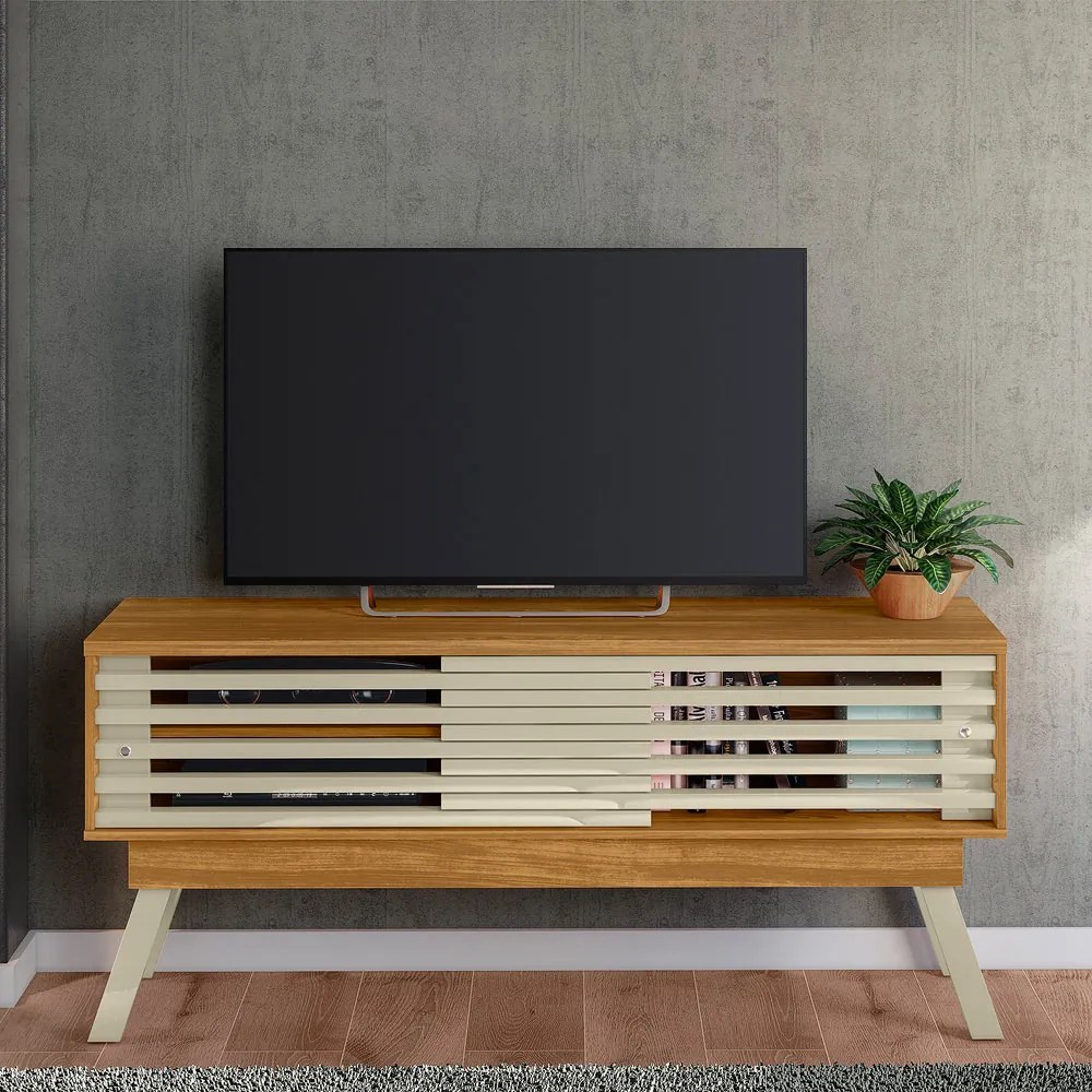Rack TV 65 Pol 150cm Bancada para Sala Orlin Cumaru/Opala M20 - D'Rossi