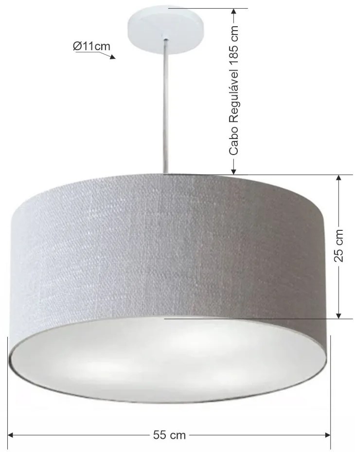 Lustre Pendente Cilíndrico Md-4214 Cúpula em Tecido 55x25cm Rustico Cinza - Bivolt