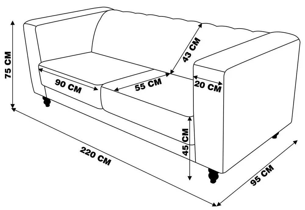 Sofá 3 Lugares Ravena 220cm Couro Marrom G58 - Gran Belo