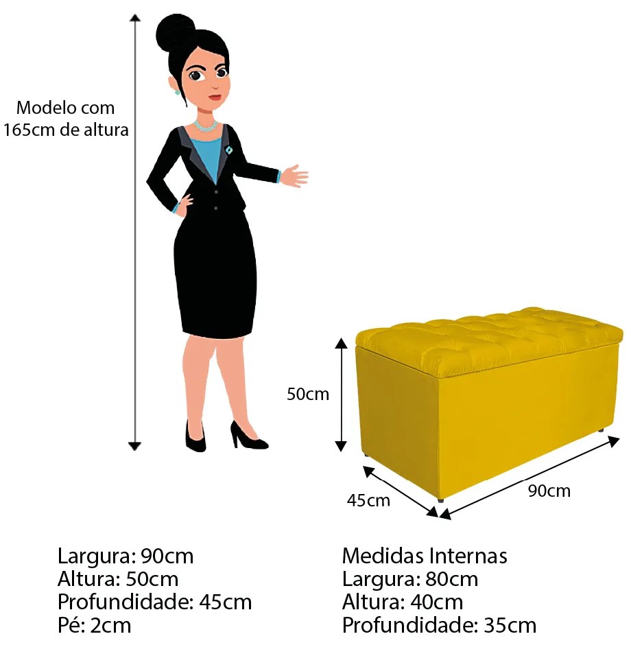 Calçadeira Estofada Liverpool 90 cm Solteiro Suede Amarelo - ADJ Decor