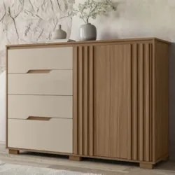 Cômoda Para Quarto 147cm Com 4 Gavetas Rusk Carvalho/Fendi Z17 - Mpoze