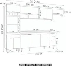 Armário de Cozinha Com Tampo CP04 310cm Pérola Branco Z34     - Mpozen
