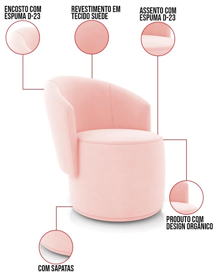 Sofá Namoradeira com Poltrona e Puff Orgânico Sala Malu Suede M11 - D'Rossi - Rosa Bebê