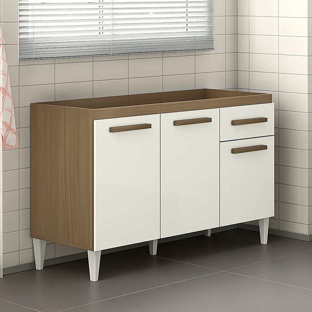 Balcão Cozinha sem Tampo 120cm para Pia Grazieli Atacama/Off White A09 - D'Rossi