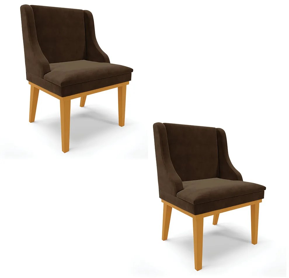 Cadeira Sala Jantar Kit 2 Liz Base Madeira Castanho Suede D03 - D'Rossi - Marrom