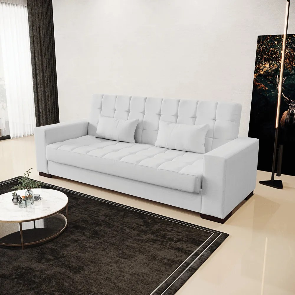 Sofá Cama Casal 3 Lugares 210cm Lisboa Linho Cinza  D03 - D'Rossi