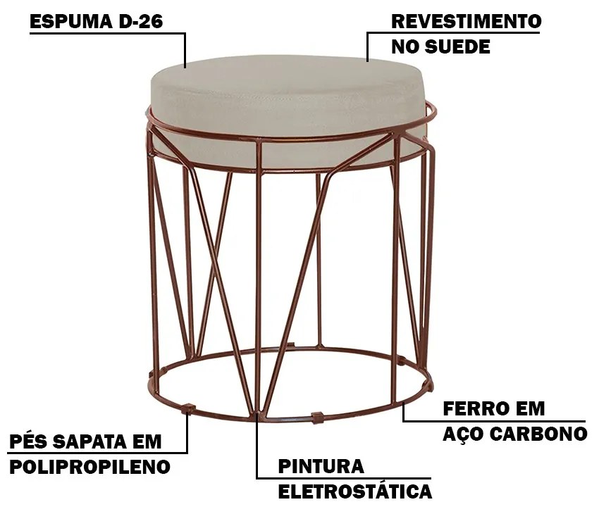 Kit 2 Puffs Decorativo Sala de Estar Base Bronze Chloe Suede Bege G41 - Gran Belo