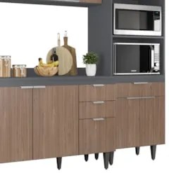 Armário de Cozinha Com Tampo CP02 180cm Pérola Grafite/Freijó Z34 - Mp