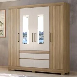 Guarda Roupa Casal 4 Portas 2 Com Espelho 90cm 4 Gavetas Bilbão D02 Am