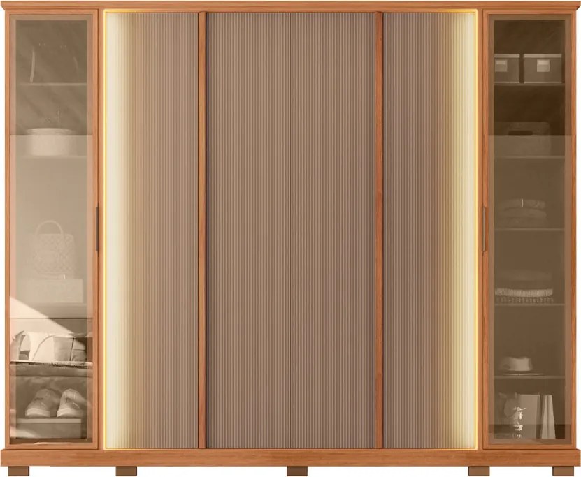 Guarda Roupa Estância Casal Ripado com 6 Portas e 4 Gavetas MDF  Freijo/Sued G11- Gran Belo