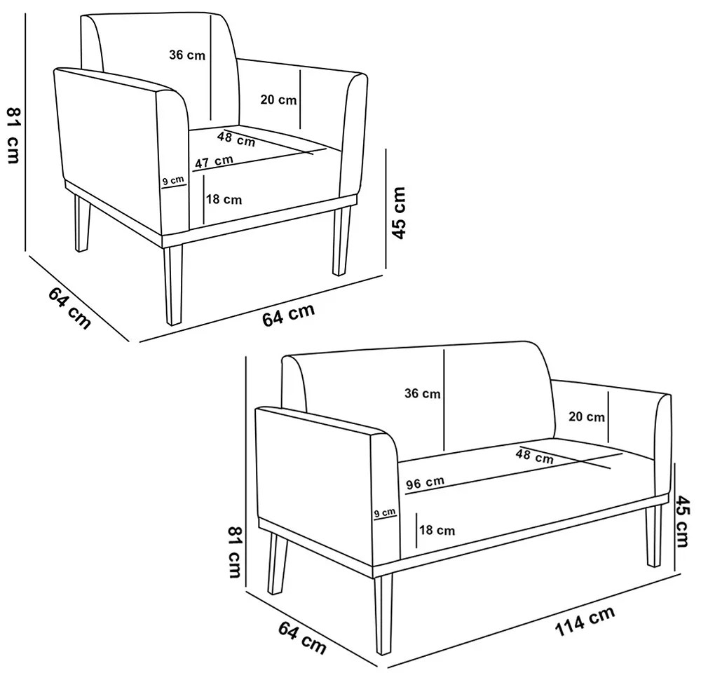 Conjunto 2 Poltronas e 1 Namoradeira Decorativa Isabella Pés Fixo em Madeira Castanho Suede Verde G19 - Gran Belo
