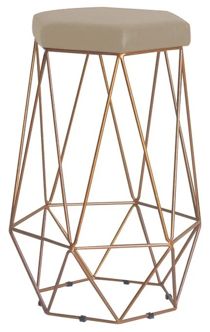 Banqueta Decorativa Rubel Base Gold Veludo Bege G41 - Gran Belo