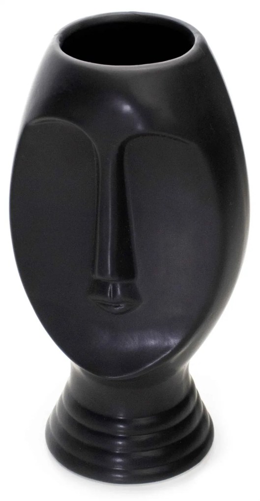 Vaso Decorativo Rosto em Cerâmica Preto 23,5x11 cm - D'Rossi