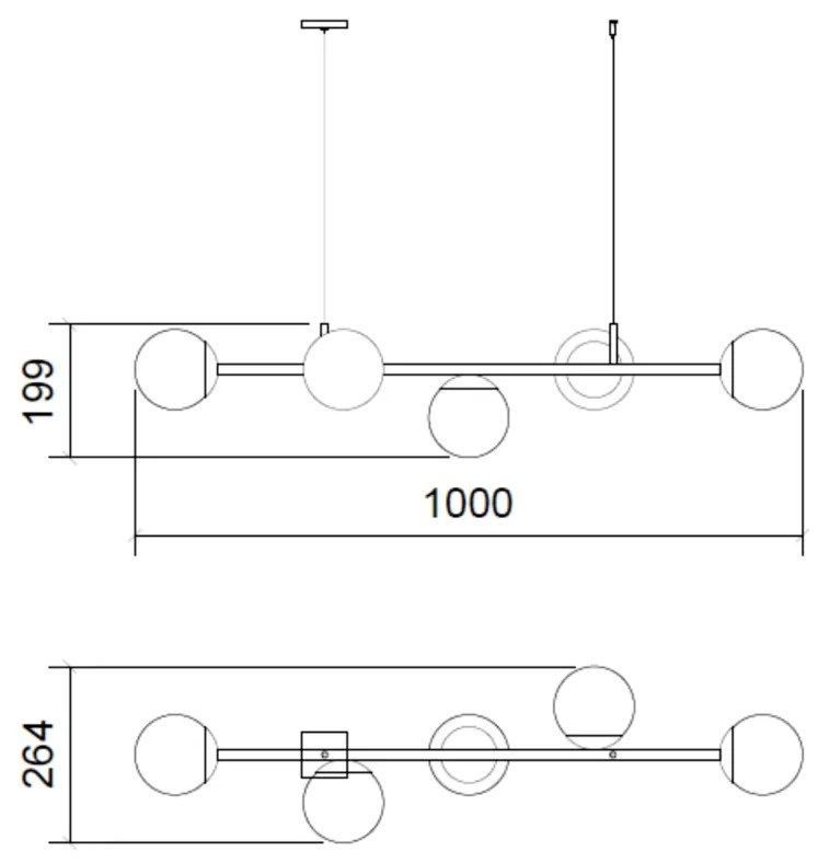 Pendente Jabuticaba Linear Small Retângular 26X20X98Cm Alumínio E Glob... (CINZA, FOSCO)