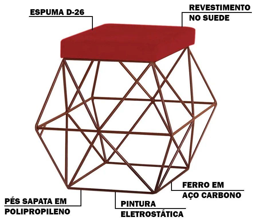 Kit 2 Puffs Decorativo Sala de Estar Base Bronze Trixie Suede Vermelho G41 - Gran Belo
