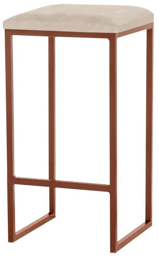 Banqueta Decorativa Billie Base Bronze Veludo Bege G41 - Gran Belo