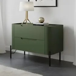 Mesa Cabeceira Quarto 68cm 2 Gavetas Becca Musgo/Preto I06 - Mpozenato