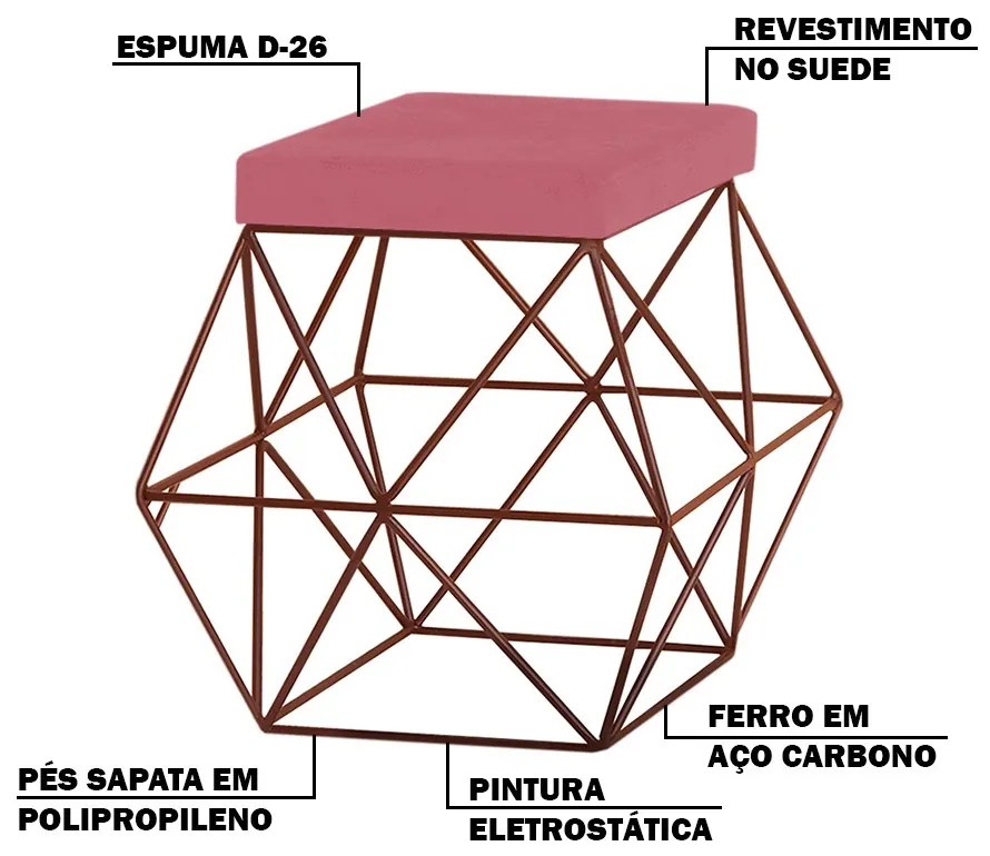 Puff Decorativo Sala de Estar Base Bronze Trixie Suede Rosa G41 - Gran Belo