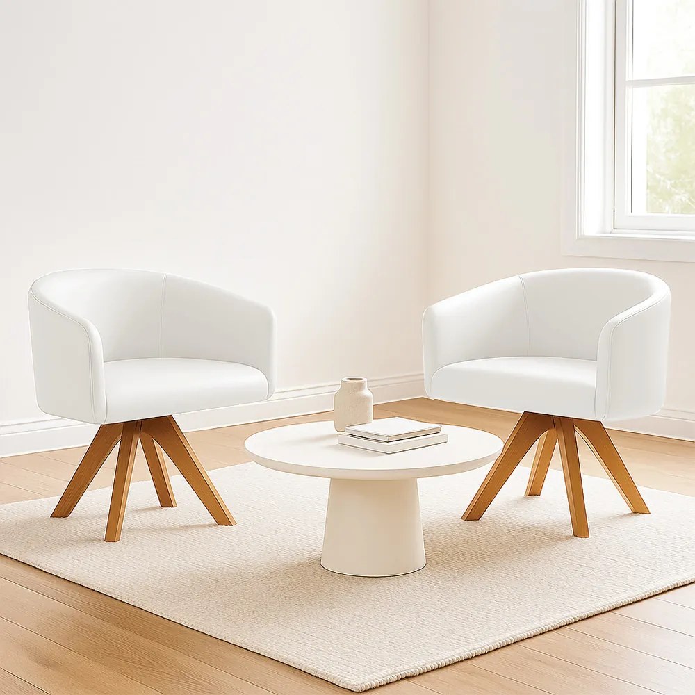 Poltrona Sala Base Giratória Madeira Kit 2 Arielle Sintético Branco D03 - D'Rossi