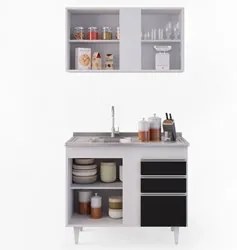 Armário Aéreo Indiana e Balcão Gabinete 100cm com Pia Inox Luziania Br