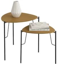 Mesa Lateral Para Sala Pés Metálicos Kit 2 Blen Louro/Preto I06 - Mpoz
