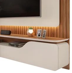 Painel Ripado para TV 70 Pol com Bancada Suspensa 210cm Trevis D04 Off