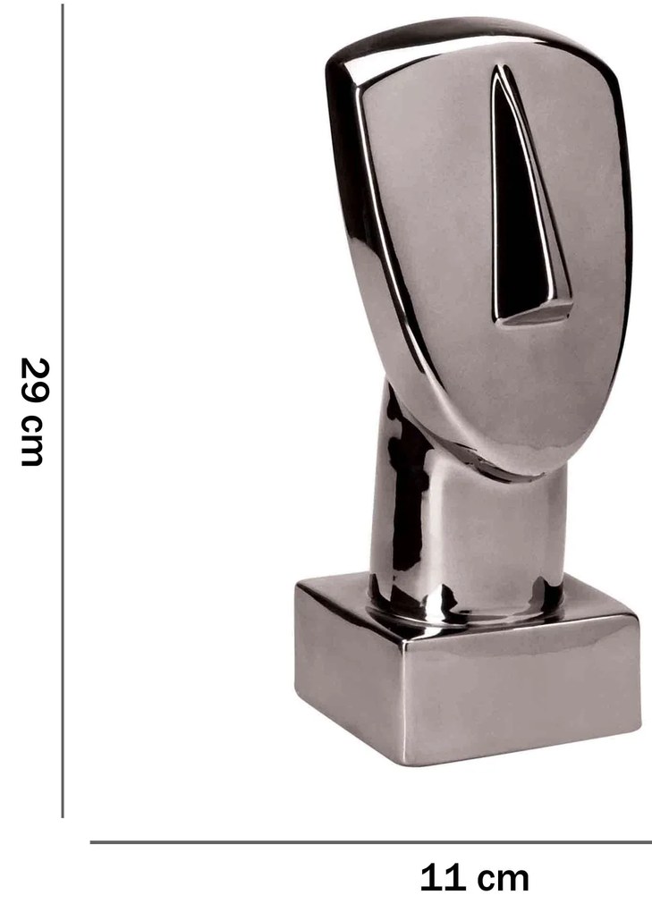 Escultura Decorativa Em Cerâmica Espelhada Chumbo Face 29x11 cm M02 - D'Rossi