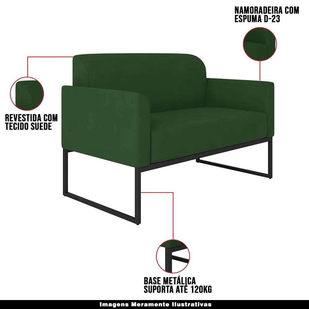 Poltrona Namoradeira Decorativa Isabella Base Industrial Suede Verde/Preto G19 - Gran Belo