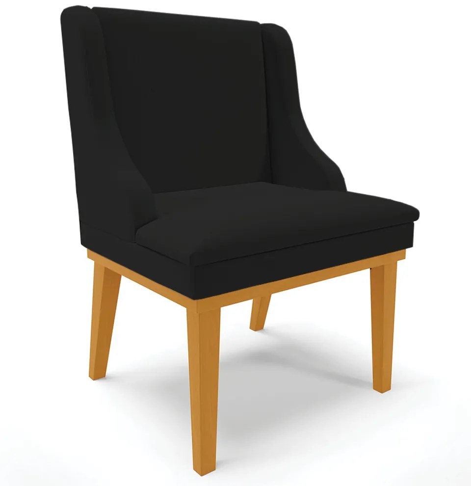 Cadeira Decorativa Sala de Jantar Base Fixa de Madeira Firenze Linho Preto/Castanho G19 - Gran Belo