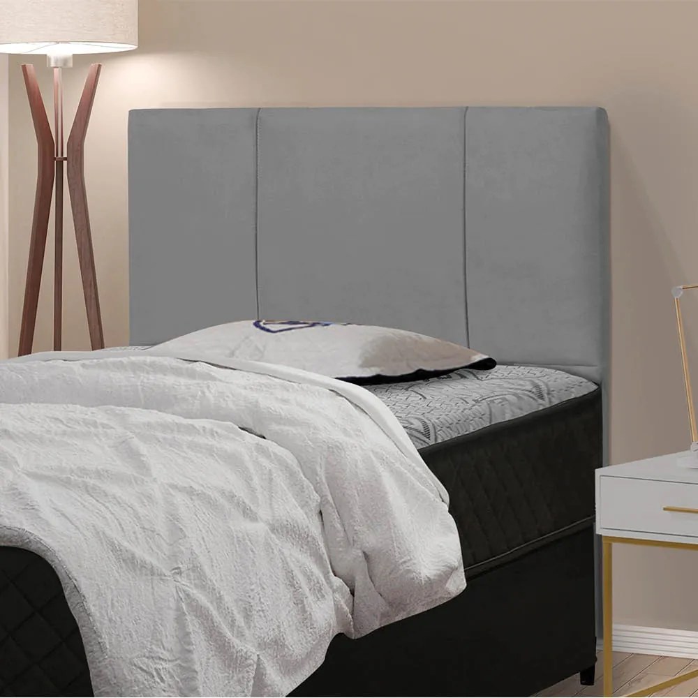 Cabeceira Donna Para Cama Box Solteiro 90 cm Suede Cinza - Drossi