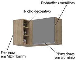 Armário Aéreo de Canto Reto Com Nicho Adega Austin Castanho/Cinza - Lu