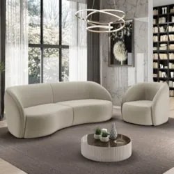 Sofá 3 Lugares Orgânico 288cm e Poltrona Zion Z32 Veludo Bege - Mpozen