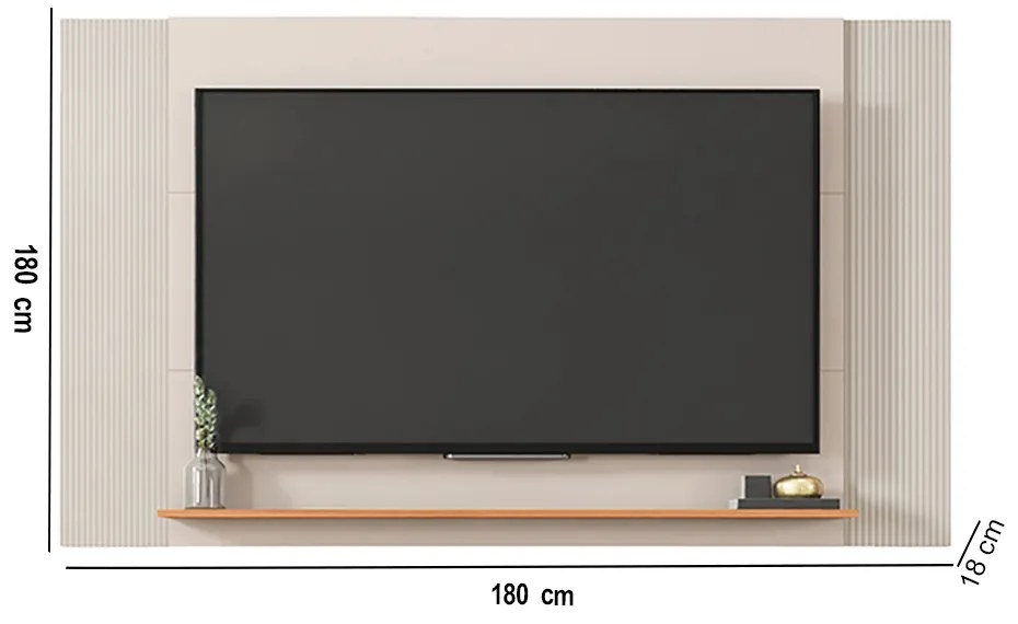 Painel TV até 65 Pol Extensível 136-150-180cm Suspenso Visari C01 - D'Rossi - Off White e Freijó