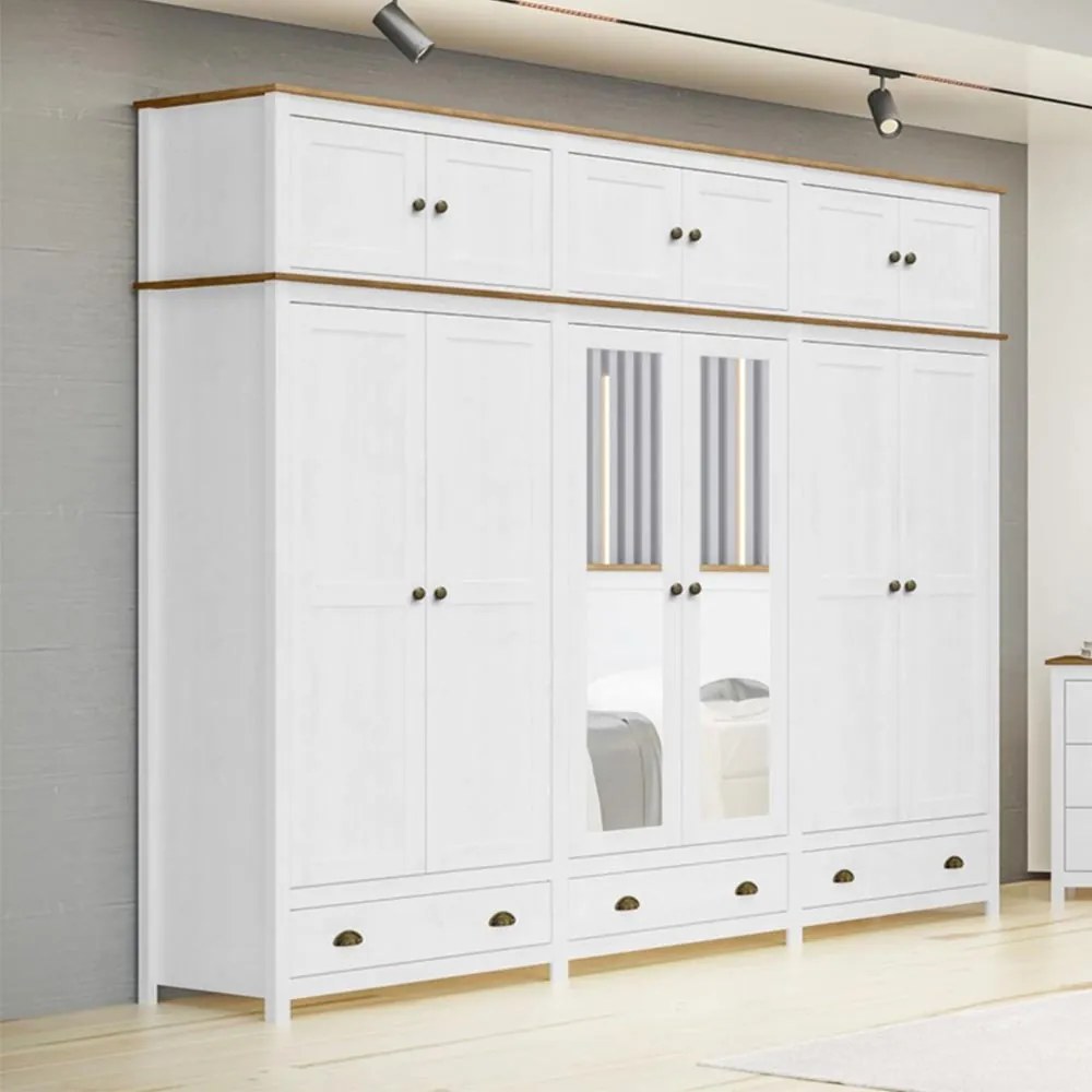 Guarda Roupa Bipartido 12 Portas Madeira Maciça Osiris Branco/Freijó - G74 - Gran Belo