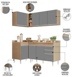 Armário de Cozinha Modulado de Canto Direito 4 Peças CP38 Balcão com T