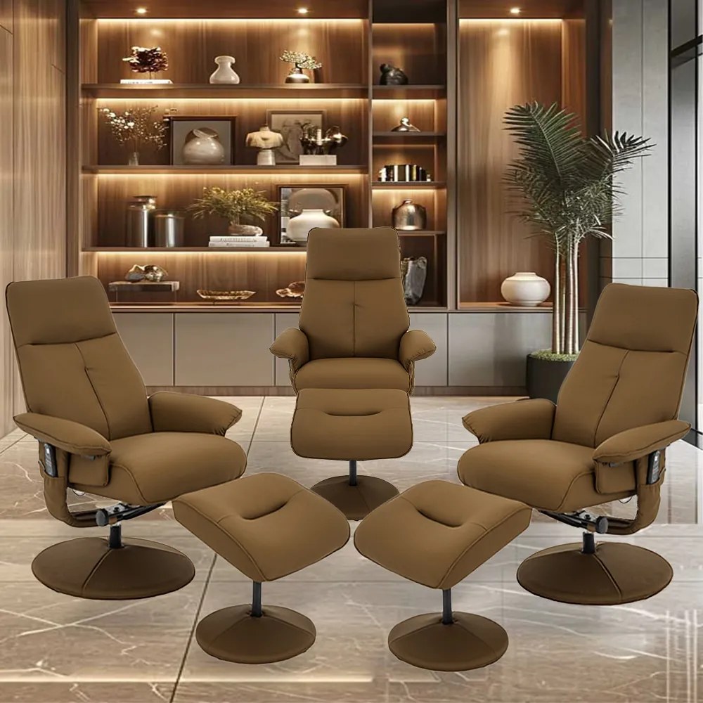 Kit 3 Poltronas de Massagem Arizona Giratória com Apoio de Pés e Reclinável PU Caramelo G56 - Gran Belo
