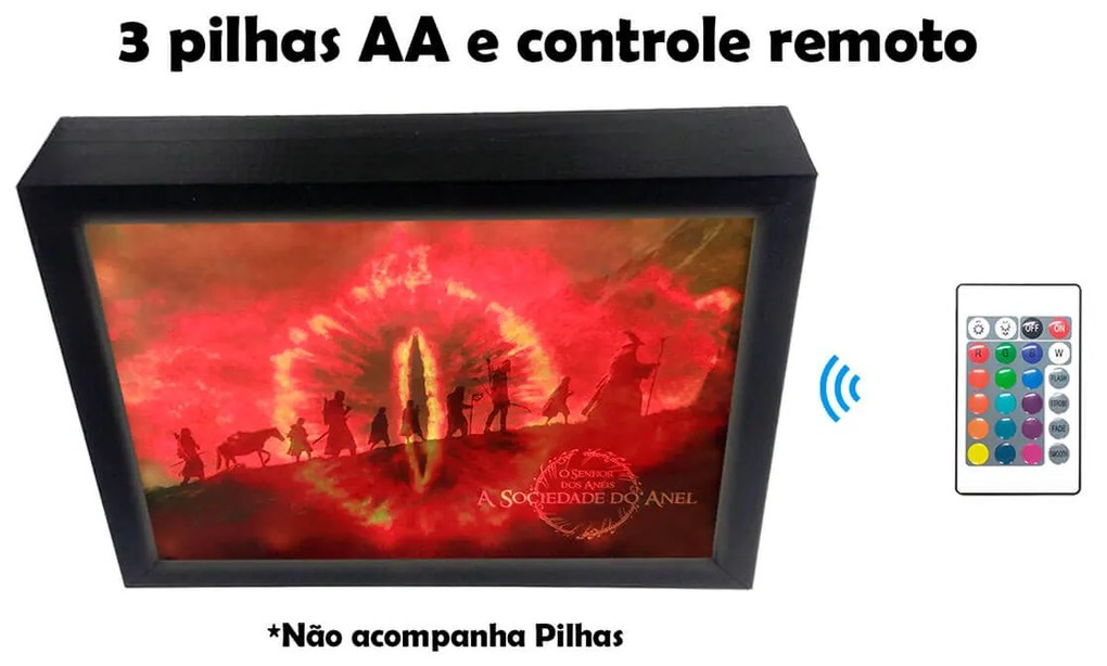 Quadro Luminária Box A4 32x22cm Sociedade - O Senhor dos Anéis - Branco
