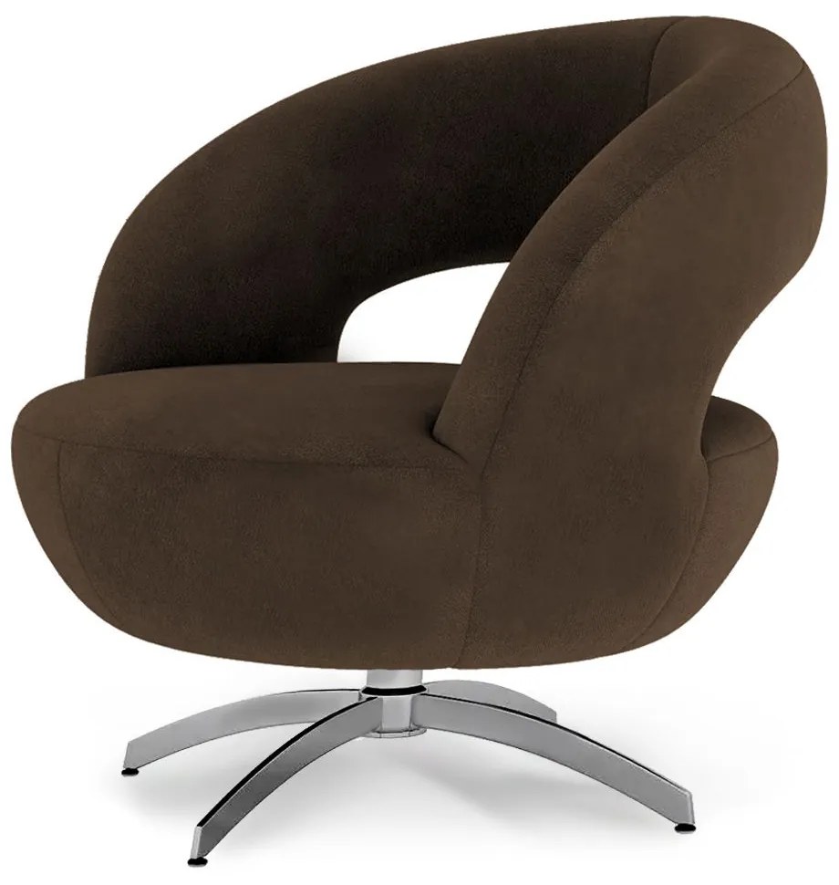 Poltrona Decorativa Base Giratória Topázio Veludo Marrom - Sheep Estofados - Marrom