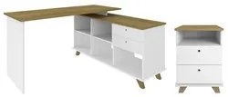 Mesa Escrivaninha em L Golden e Gaveteiro 2 Gavetas May A06 Olmo/Branc